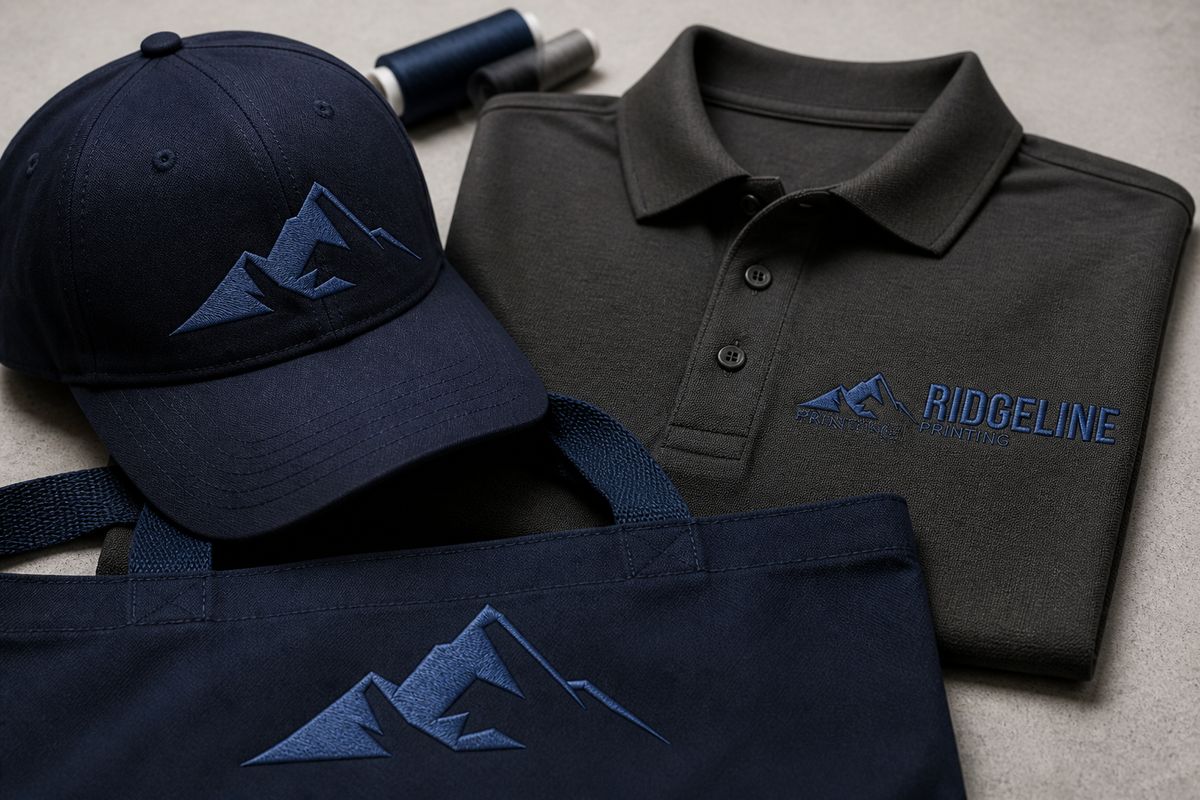 Embroidered cap, polo, and tote