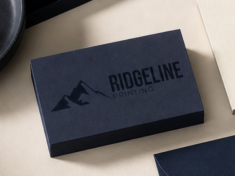 A stack of navy Ridgeline business cards