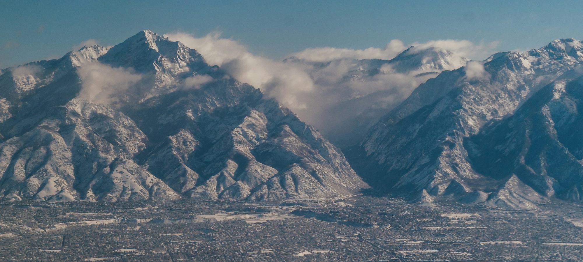 Snow-capped mountains above Salt Lake City